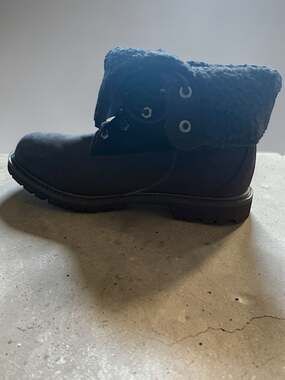 Timberland Women's Authentic Waterproof Teddy Fleece Fold Down Boots Black Nubuc